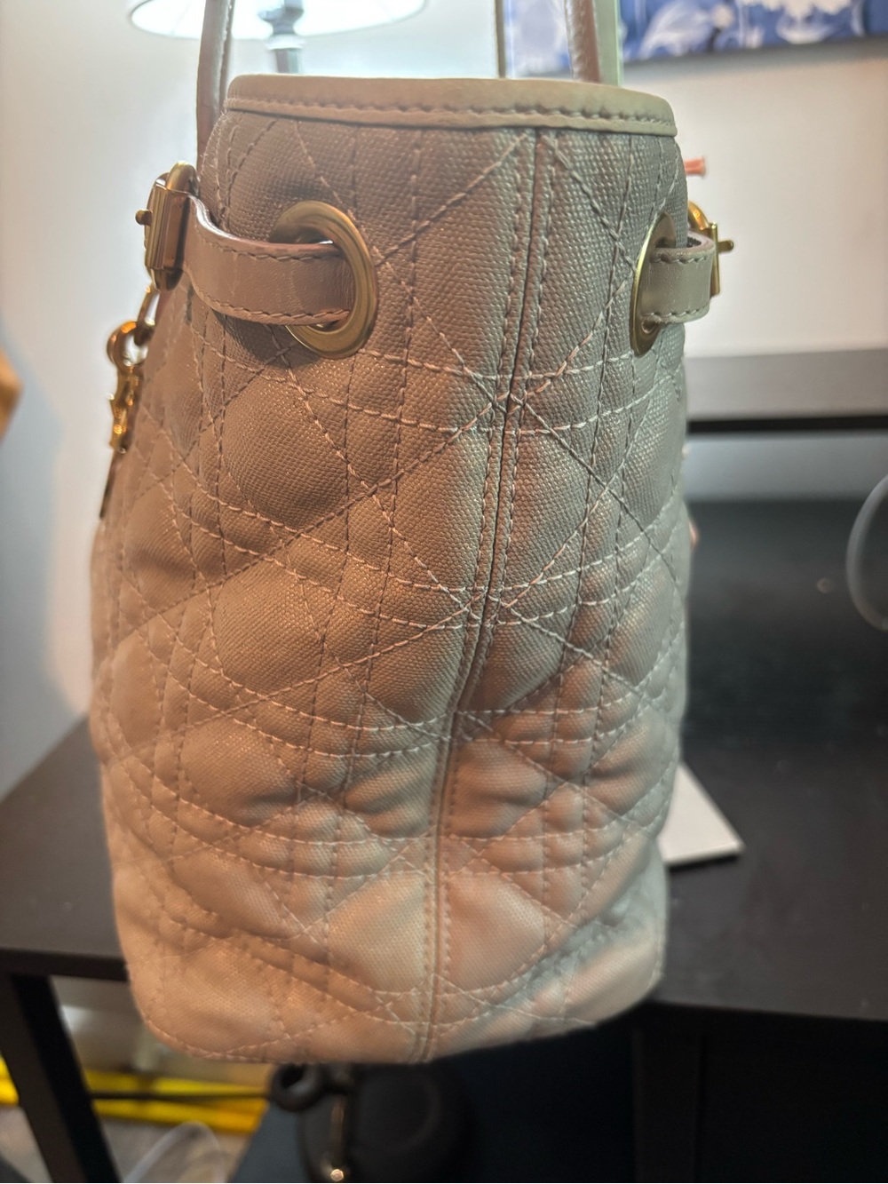 Authentic Christian Dior Panarea Tote Gray Cannage Coated Canvas Very Good Cond - Picture 3 of 13